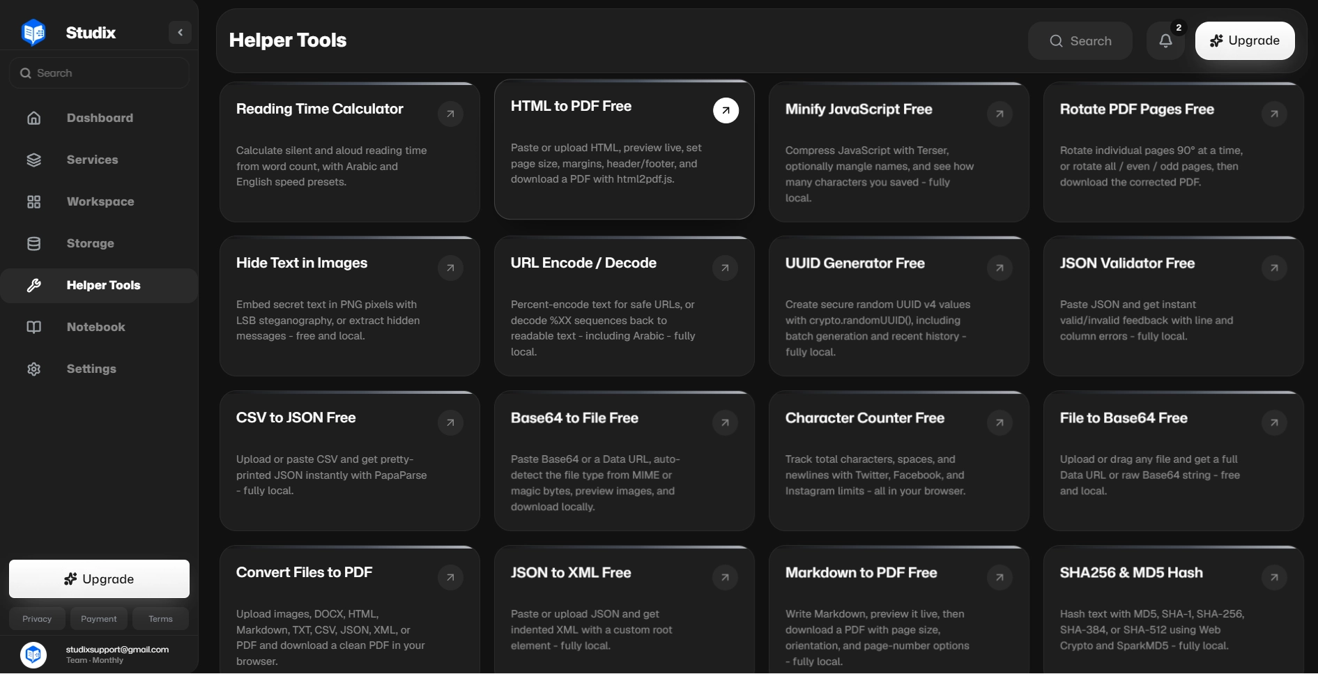 Studix Platform helper tools catalog